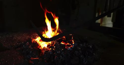 Intense Flames Burning in Dark Indoors