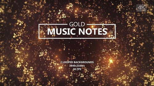 Shimmering Golden Music Notes Animated Background