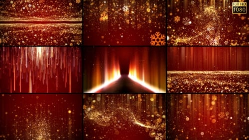 Golden Red Snowflakes and Glittering Particles Christmas Background