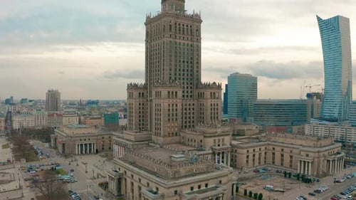Aerial View of Warsaw Dawntown, Palace of Culture, Poland