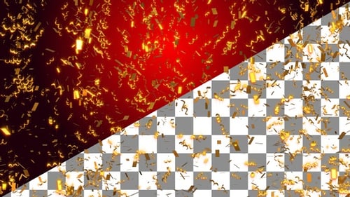 Golden Confetti and Streamers Falling with Alpha Channel