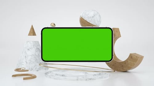 Abstract Green Screen Cellphone Use for Chroma Key Mockup Smart 3d Device Frame