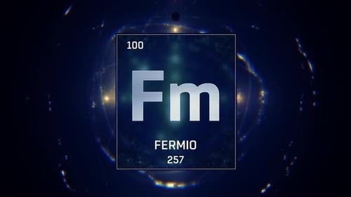 Glowing Fermium Element on Digital Atomic Background
