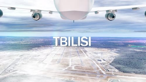 Commercial Airplane Over Clouds Arriving City Tbilisi