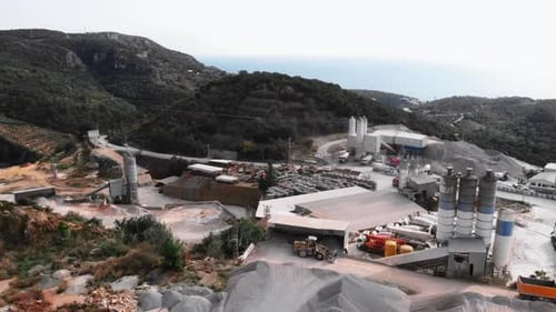 Concrete cement plant with factory structure at industrial production area