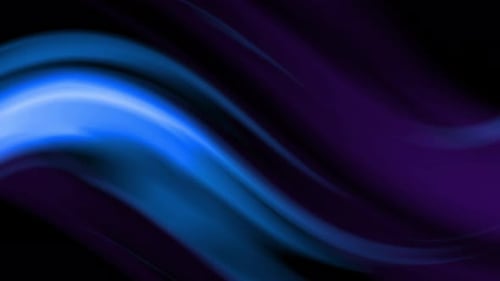 Animation : tourbillon fluide, ondes violettes et bleues, flou lisse, technologie CG dynamique
