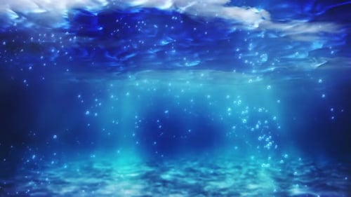 Underwater Ocean Scene with Sun Rays and Rising Bubbles