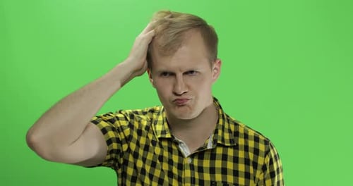 Pensive Man Thinking on Green Screen