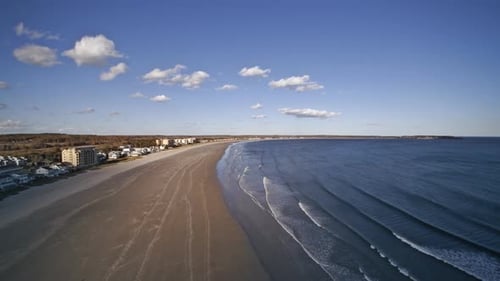 Aerial Ocean Coastal View Beautiful Sand Beach Town Stretching Into the Distance