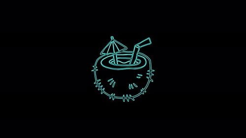 Neon Line Drawing Coconut Cocktail Reveal Animation