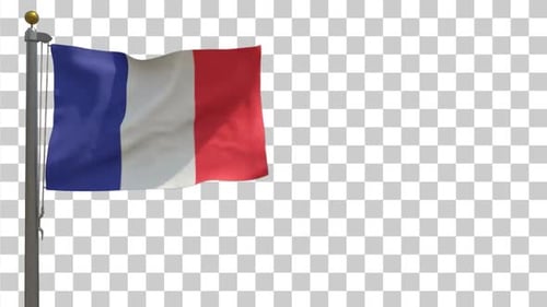 Waving French Flag on Flagpole with Alpha Channel