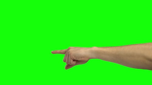 Hand des Mannes zeigt auf etwas. Chroma-Schlüssel. Nahaufnahme