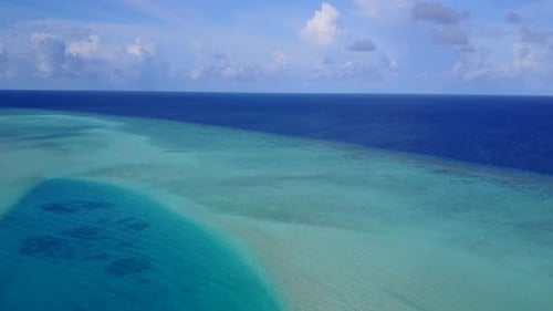 Aerial drone travel of exotic tourist beach by clear sea and sand background