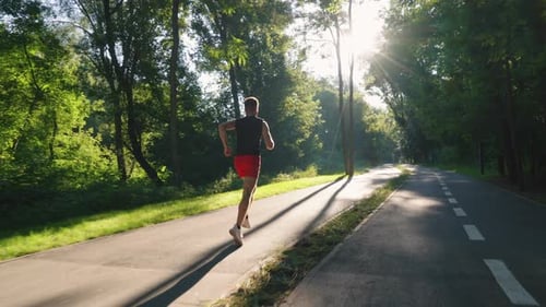 Man Running in Park in Morning Sunshine