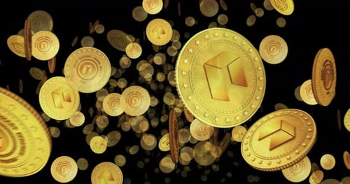 Neo altcoin cryptocurrency looped flight between golden coins