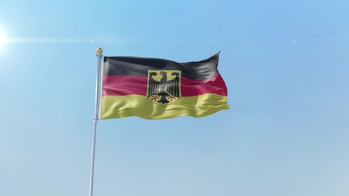 Realistic Waving German Flag Against Blue Sky