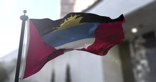 Antigua and Barbuda Flag Waving on Flagpole Animation