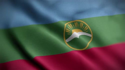 Realistic Waving Flag with Sun and Mountain Emblem