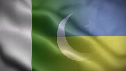 Waving Combined Flag of Pakistan and Ukraine