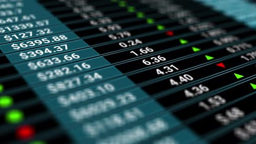 Digital Tableau of Stock Market Values, Companies Indexes Evolving, Growing and or Shrinking.