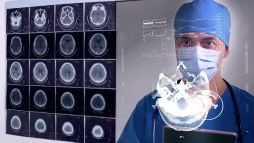 Doctor with Scan Analytics in Hospital Setting