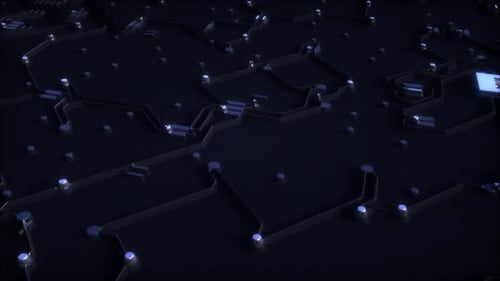 Futuristic Circuit Board Animation with Glowing Data Flow