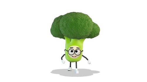 Happy Walk Broccoli on White Background