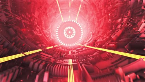 Sci-Fi Technology Tunnel with Glowing Red Light Beams