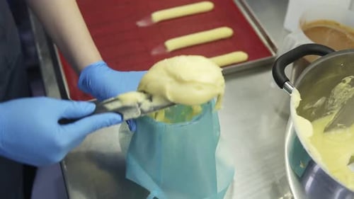 Filling Piping Bag with Pastry Cream for Baking
