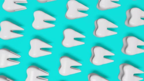 White healthy teeth motion 3D loop seamless animation pattern on blue background National Dentist's