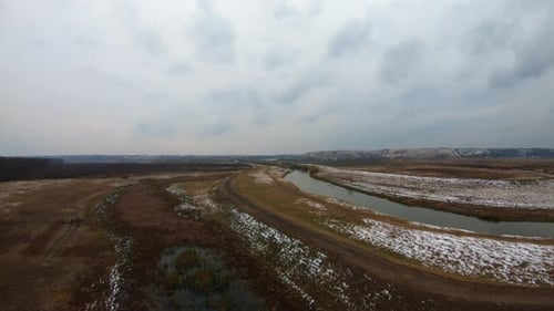 Aerial footage above a river