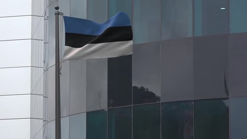Estonia Flag Waving on Modern Building