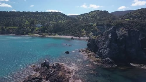 Beautiful Nature of Mediterranean Coastline From Drone, Camera Is Moving Over Sea Water