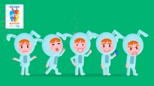 Cute Bunny Character with Various Actions and Emotions Flat Design Animation