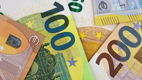 Euro banknotes, European currency. Money in stop motion
