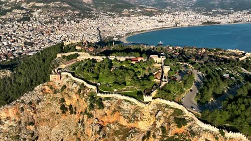 Old Fortress on the Mountain Aerial View 4 K