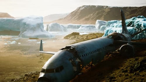 Old Broken Plane on the Beach of Iceland