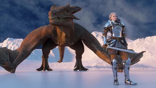 White Haired Female Warrior Knight Stands with a Drawn