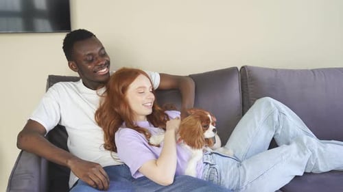 Couple Relaxing with Dog on Couch