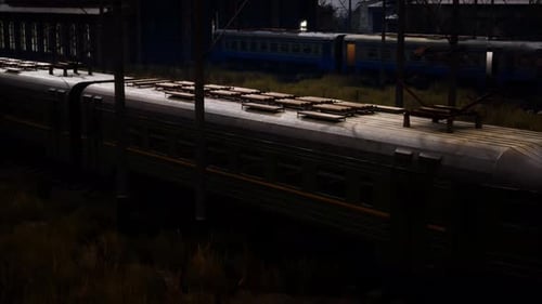 Alte verlassene Züge an einem Railyard