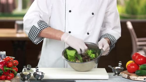Salad Preparation in the Kitchen.