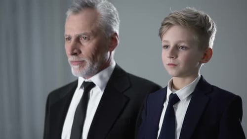 Adult and Junior Gentlemen Adjusting Ties to Give Good Impression, Mans Image