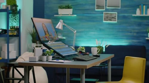 Empty Photography Studio with Retouching Software