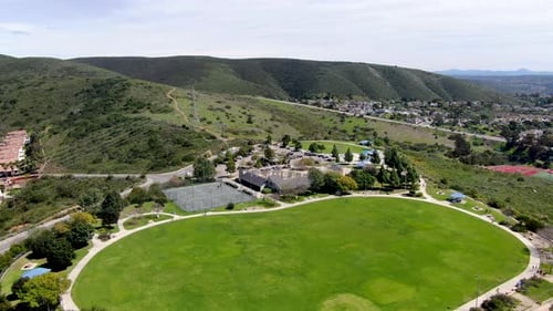 Aerial View of Upper Middle Class Neighborhood in the Valley During Sunny Day