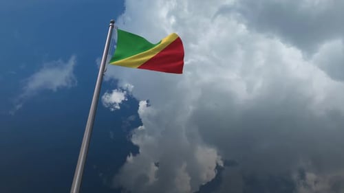 Flag of Republic of the Congo Waving Realistically in Cloudy Sky