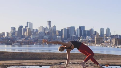 Graceful Woman Doing Yoga In City Park Smooth Physical Body Movement