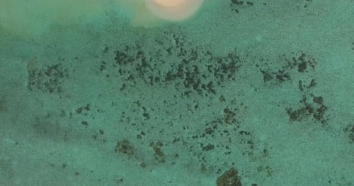 Aerial drone view of a scenic tropical island in the Maldives