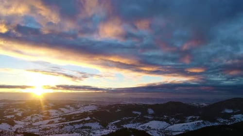 Aerial View in Sundown Winter Mountain