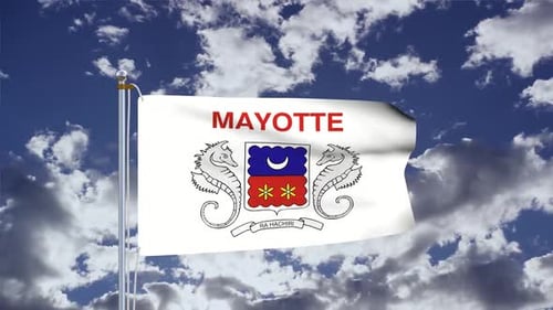 Mayotte Flag Waving Against Blue Cloudy Sky