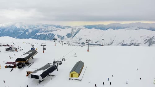 Cableway Lifting in Mountains Ski Resort.
